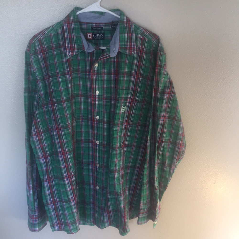Chaps Button Down Dress Shirt - XL, Green & Red